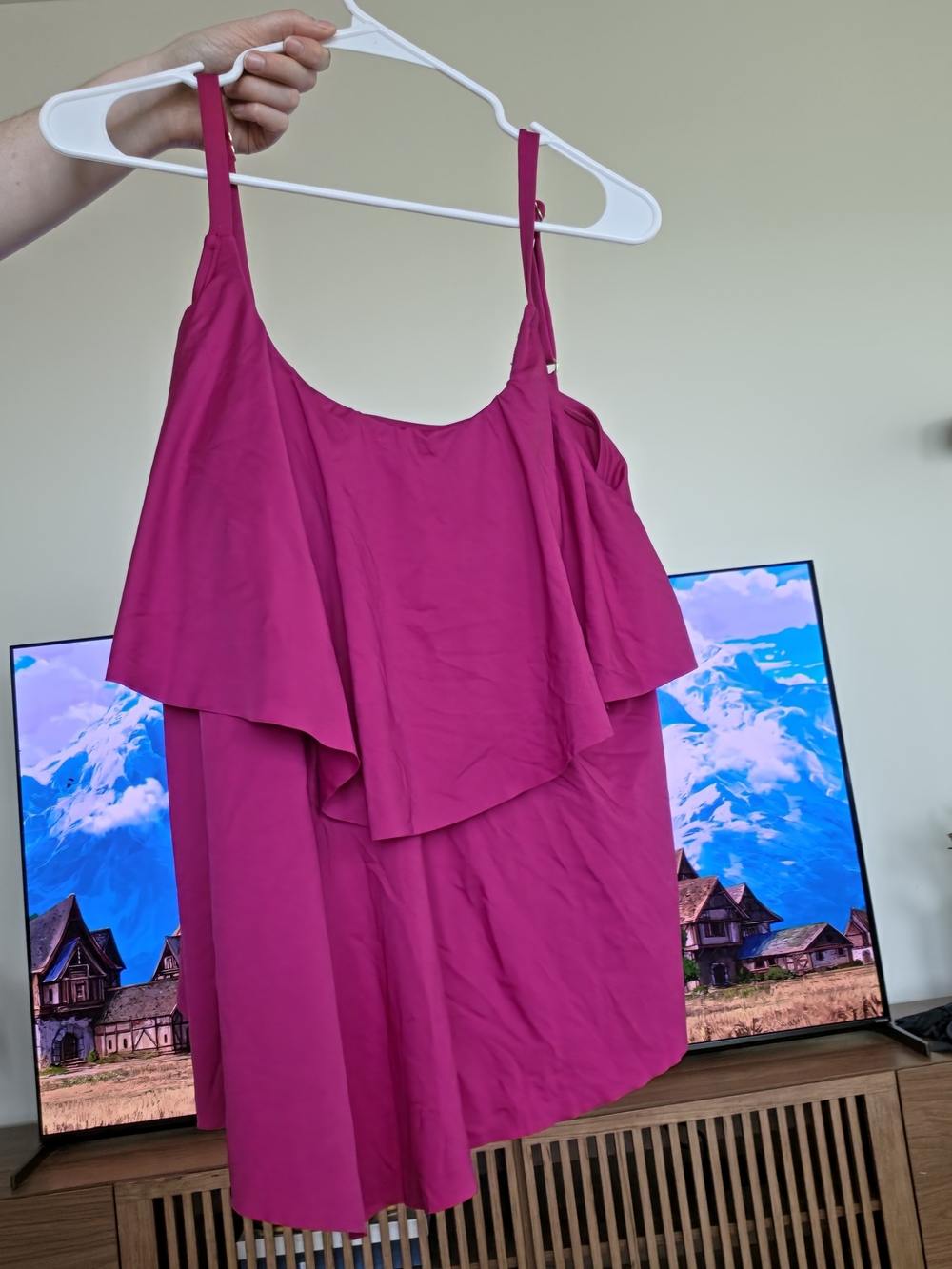 Liz Claiborne Fuchsia Ruffle Spaghetti Strap Mini Dress
